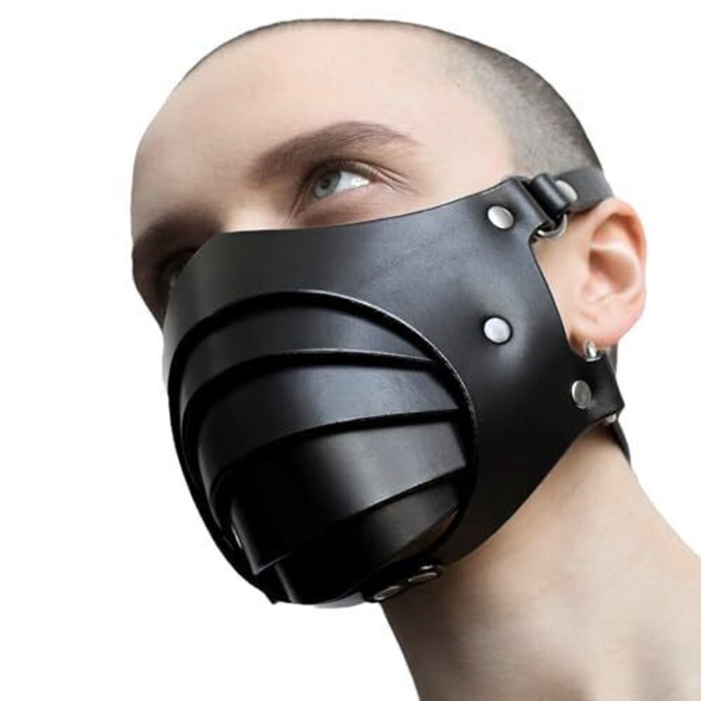 7096 Punk Rock PU Leather Half Face Mask Steampunk Rivets Hip Hop Halloween